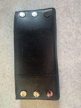 Hammitt Black Pebble Leather Key & Card Holder with Gunmetal Studs